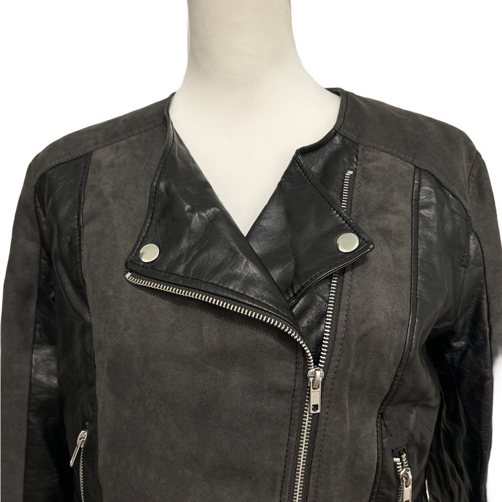 Divided Women’s Moto Jacket Faux Leather and Suede Black and Dark Gray. 12 - Picture 2 of 8